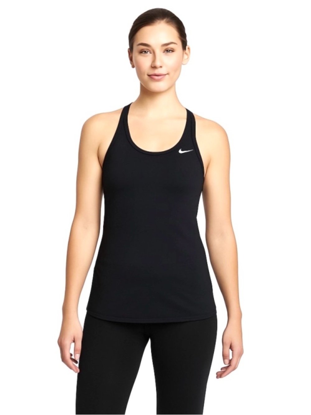 Nike Dri-Fit Black Built-In Bra Tank Top Strappy Racer Back Gym Yoga Athletic M